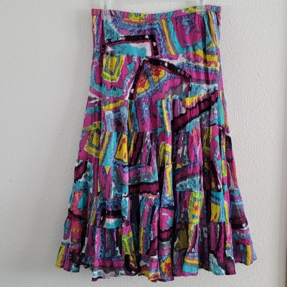NY COLLECTION Long Cotton Skirt Boho Hippie Indie Abstract Art To Wear - Picture 1 of 5